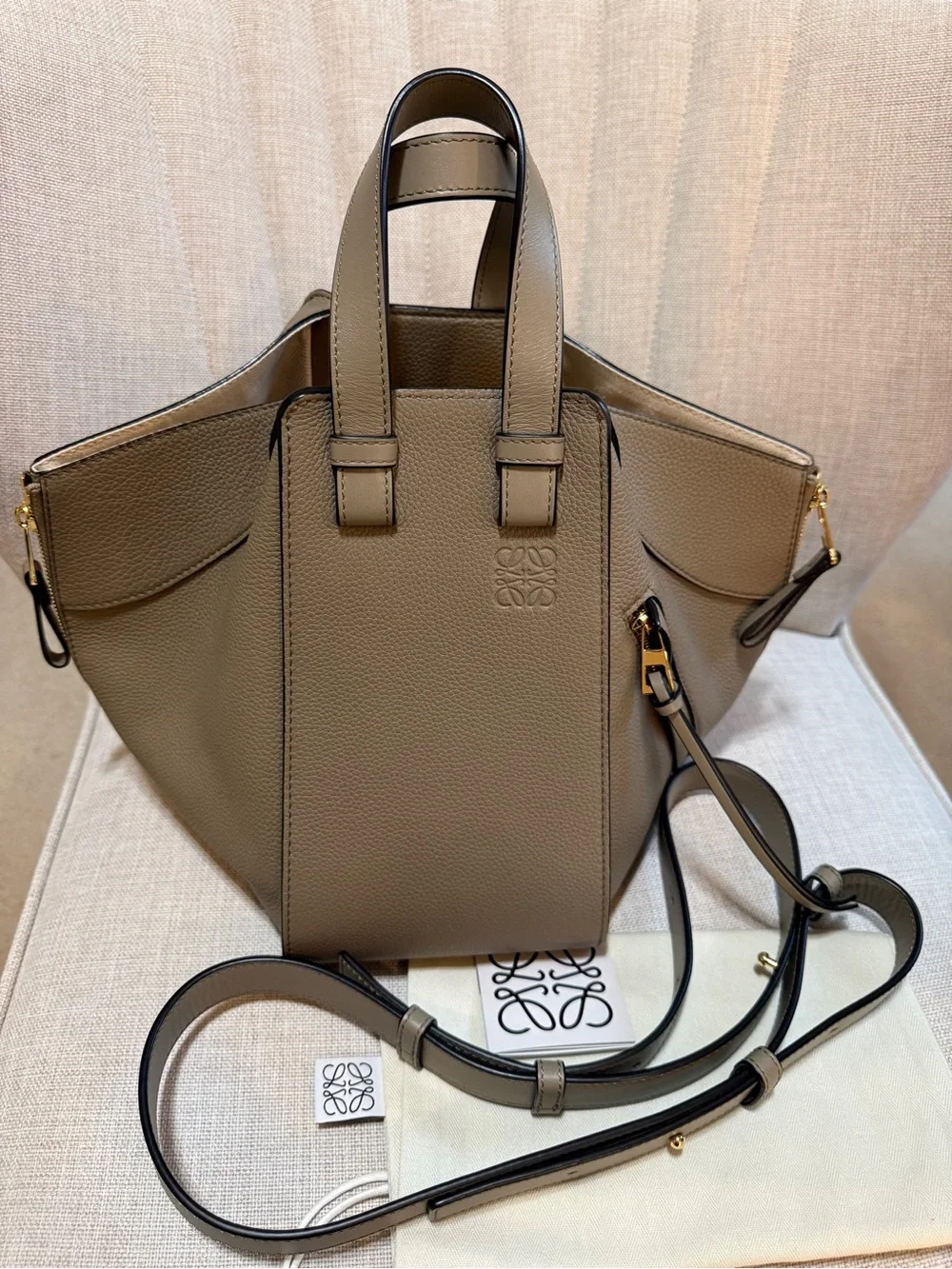 Loewe Taupe Hammock Shoulder Bag with Gold-Tone Hardware